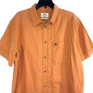 Fjallraven Men's XL Ovik Travel Shirt Short Sleeve Orange Hemp Blend Button Up
